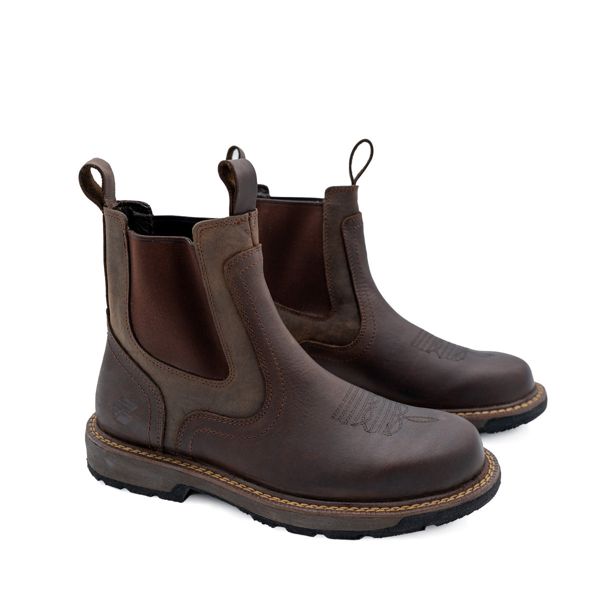 BC Ultra Chelsea Boot in rich brown leather featuring elastic side panels, pull-on loops, and durable Ultra outsole with contrast stitching. Classic work boot silhouette with modern lightweight construction for enhanced comfort and versatility.