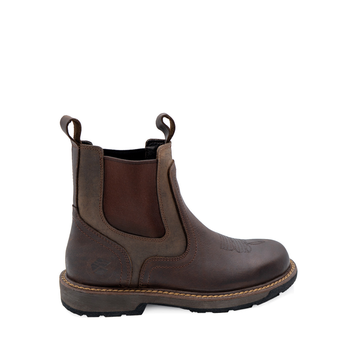 BC Ultra Chelsea Boot in rich brown leather featuring classic elastic side panels, pull-on loops, and durable Ultra outsole. Rugged yet refined work boot with contrast stitching and slip-resistant tread for light-duty tasks.