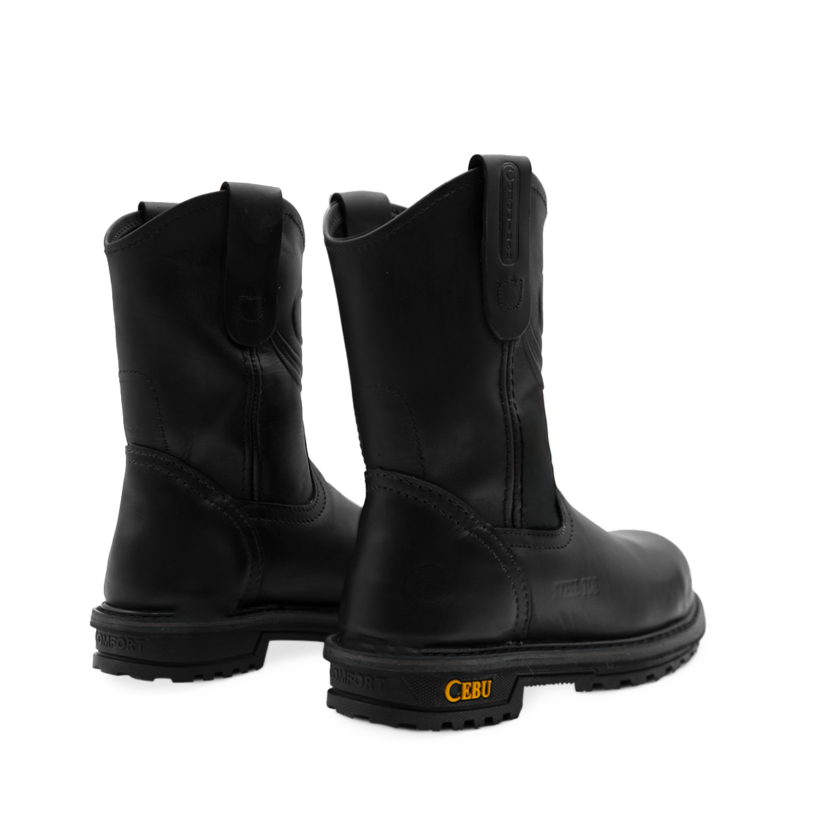 Black pull on steel toe boots online